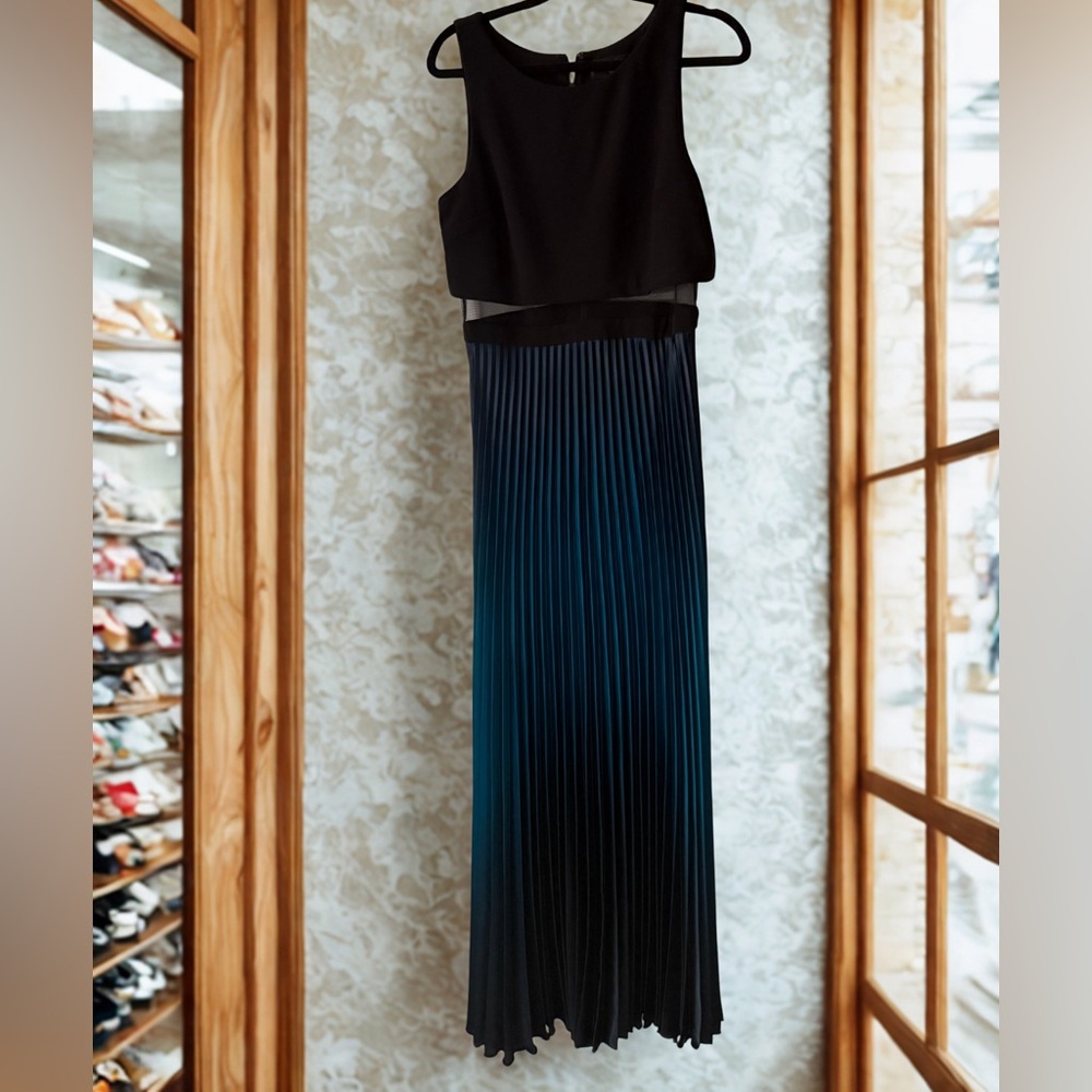 Betsy & Adam Black and Teal Elegant Dress